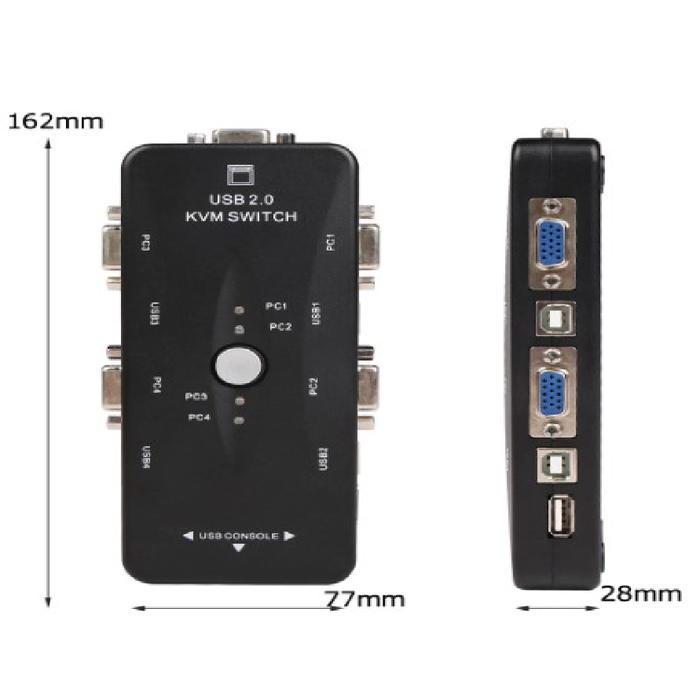 Kvm Switch 4 Port Usb 2.0 Support Sharing Printer - Kvm + 4 Kabel Original Dan Terpercaya