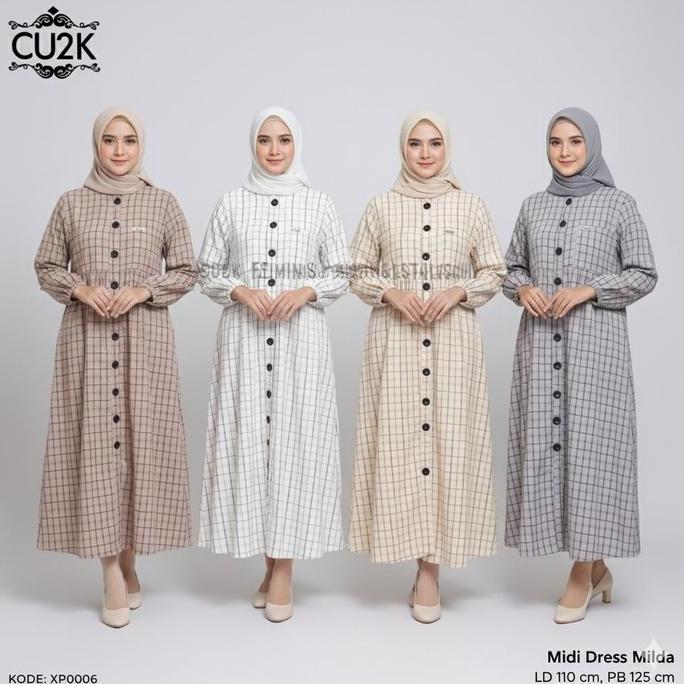 MIDI DRESS MILDA by CU2K // MIDI KATUN PREMIUM ADEM NYAMAN Gamis Muslim Panjang Casual