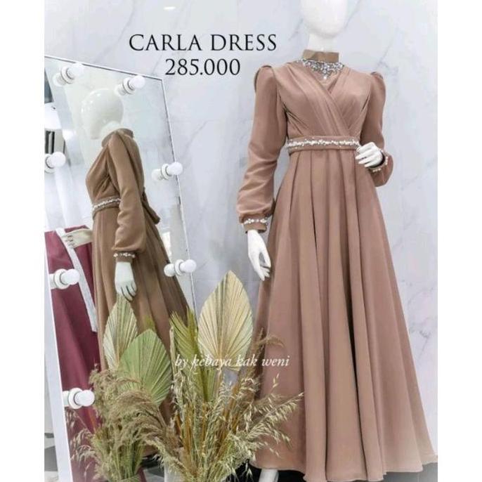 Carla dress satin silk premium rok A - dress hitam maron terlaris