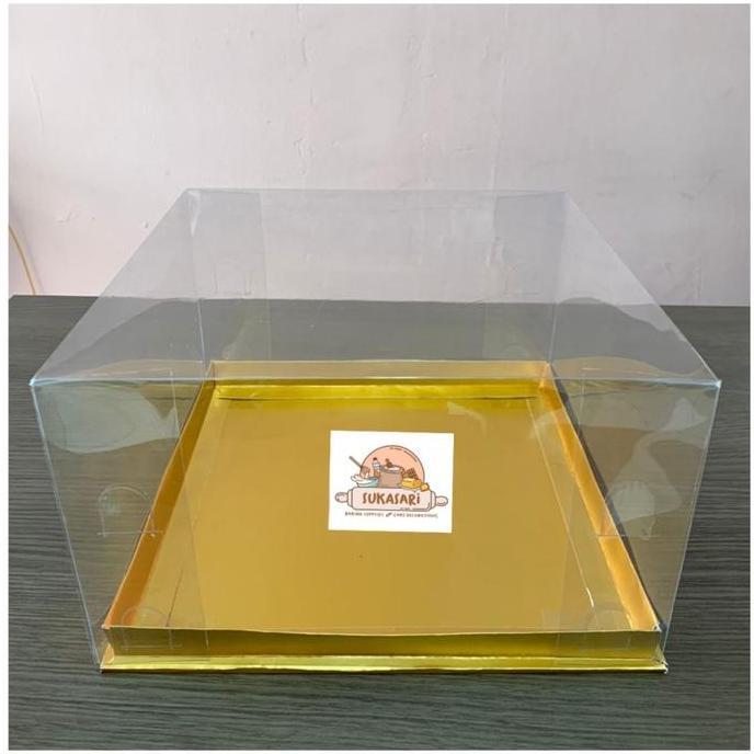 Bestone- Mika Cake 30x30x15 cm Gold Emas cake box kue dus kue mica transparant