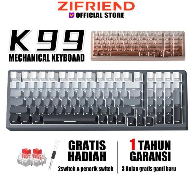 Zifriend K99 Gradient Mechanical Keyboard Hotswap White Light Gaming Keyboard Hemat