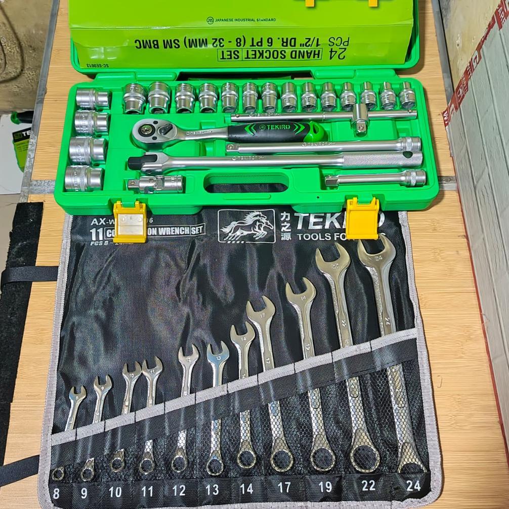 TEKIRO Kunci Sok Shock Set 24Pcs 8 - 32 Mm 1/2 6Pt Box Plastik / Kunci Ring Pas Set 11 pcs Tekiro