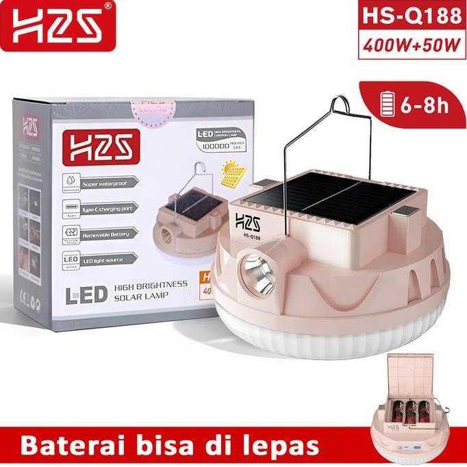 H2S Lampu LED Emergency UFO + Senter HS-Q188 Solar Panel 400w + 50w Baterai Lepas