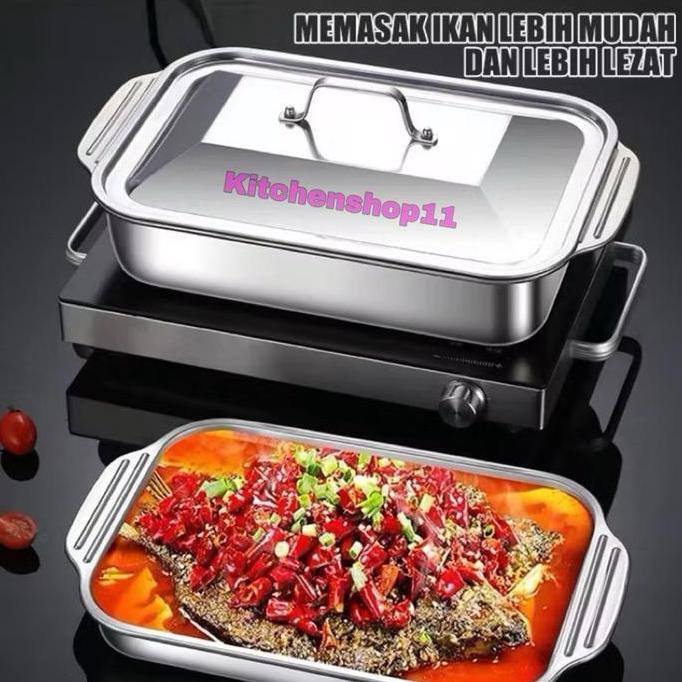 1set nampan prasmanan stainless + tutup /  Panci stainless / panci ikan bakar / tempat makan wadah s