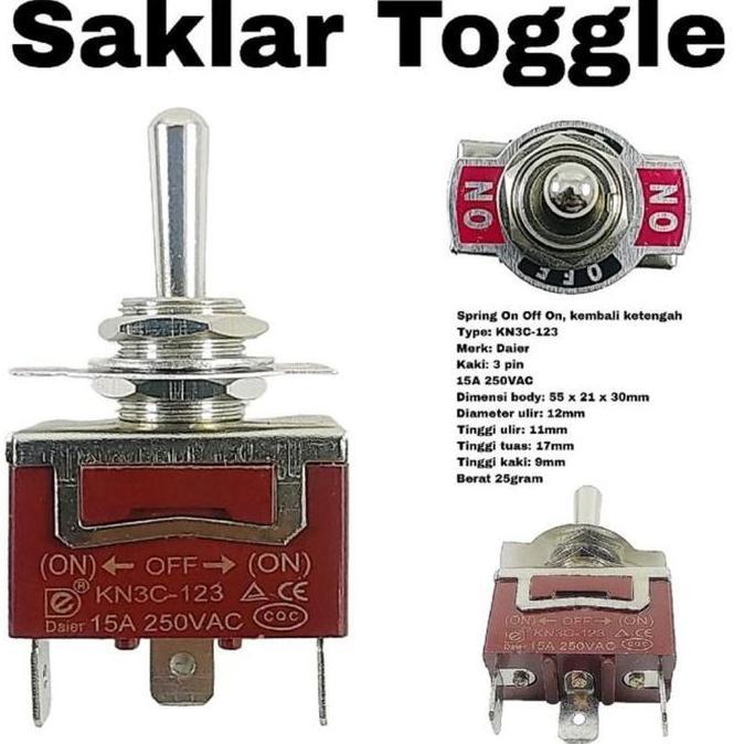 Saklar Toggle Switch Toggle 3 Kaki Spring 15A (Daier) Restock