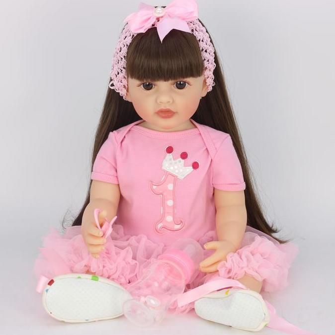 Berkualitas Boneka Reborn Baby Dolls Girl Real Life Newborn Baby Dolls Realistic Looking Brown Long 