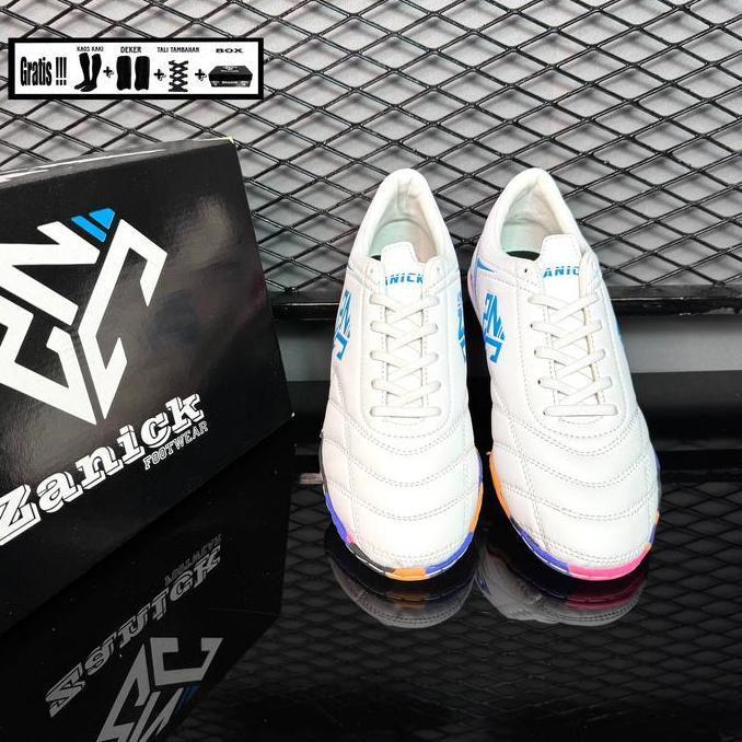 Sepatu Futsal Zanick Original Classic Putih Biru - Sol Bercak