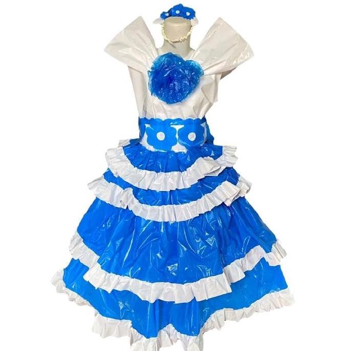 Kostum Daur Ulang Anak Perempuan Biru Putih | Kostum Karnaval dari Kresek | Kostum Gaun Cosplay dari
