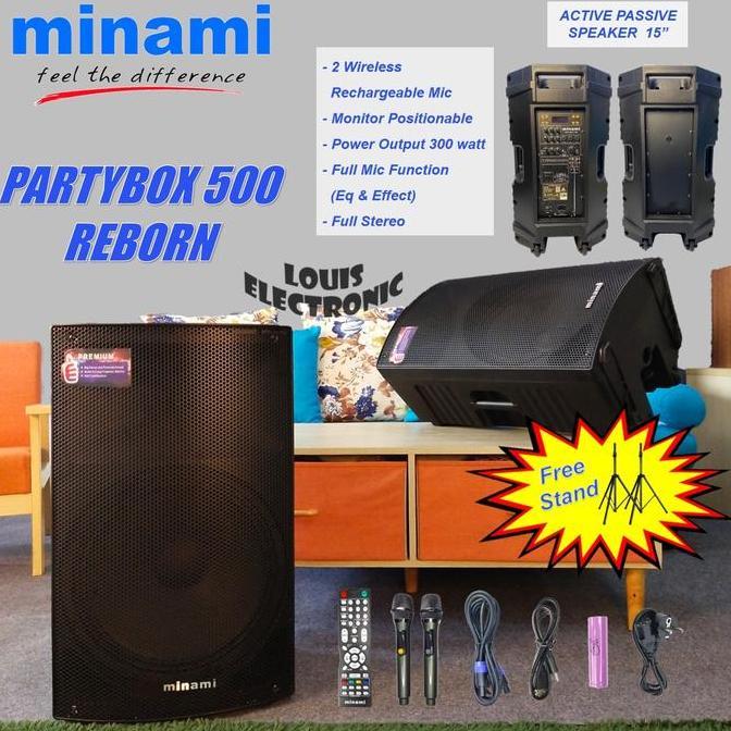 Speaker Aktif + Pasif 15" MINAMI PARTYBOX 500 + Stand + Mic Wireless