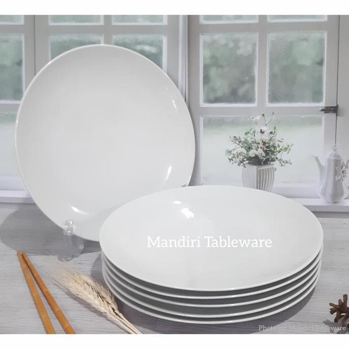 PIRING KERAMIK CEPER 10,5 INCH / MODEL BULAN / PUTIH POLOS ISI: 6 PCS