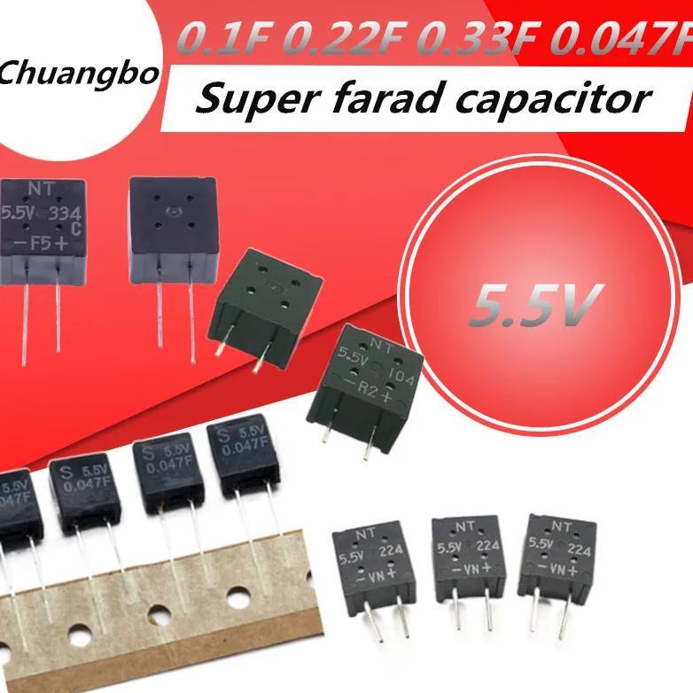2pcs Super Farad Capacitor 5.5V 0.1F 0.22F 0.33F 5.5V 0.047F Square Capacitor 2 feet Farad Capacitor
