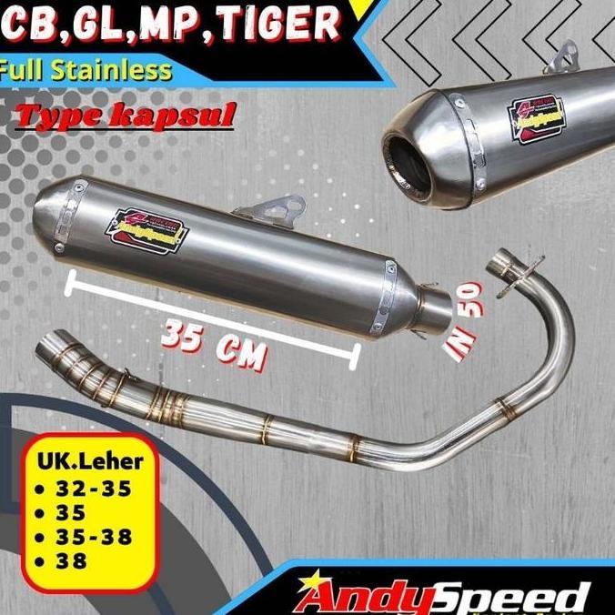 NEW KNALPOT MEGAPRO GL CB TIGER MEGAPRO MONO VERZA FULL STAINLESS dengan SILINCER KAPSUL merk andy s