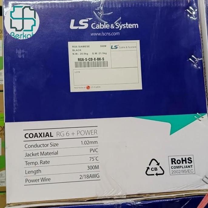 LS Coaxial RG 6 + Power, Cctv Rg6 +  Power 300 Meter LS (Hitam).