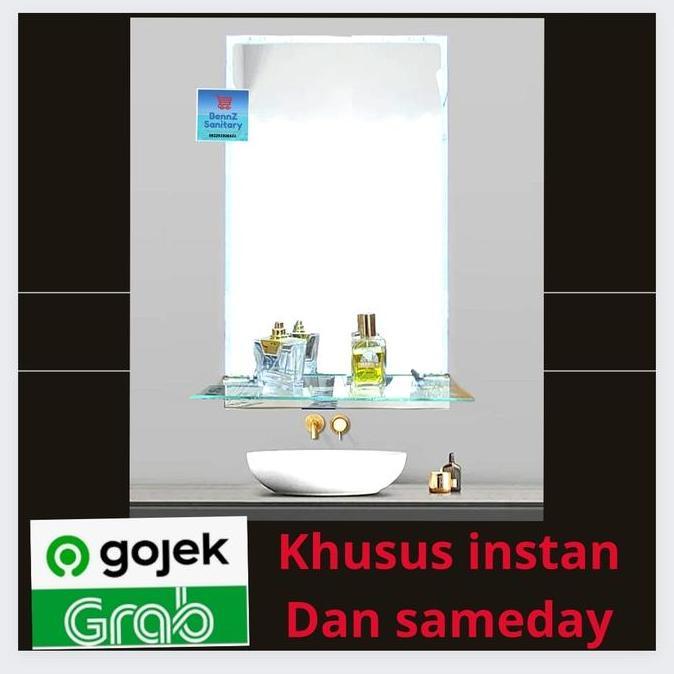 kaca cermin wastafel kotak dengan plangset / kaca cermin tembok ketebalan 5 mm