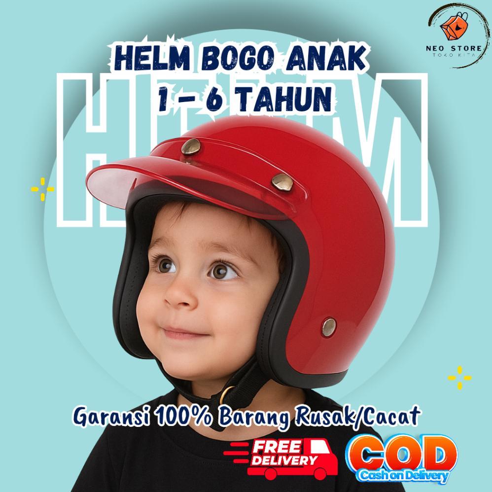 Helm Bogo Retro Anak Lucu Umur 16 Tahun Helm Motor Balita SNI, Karakter Kartun, Aman & Keren