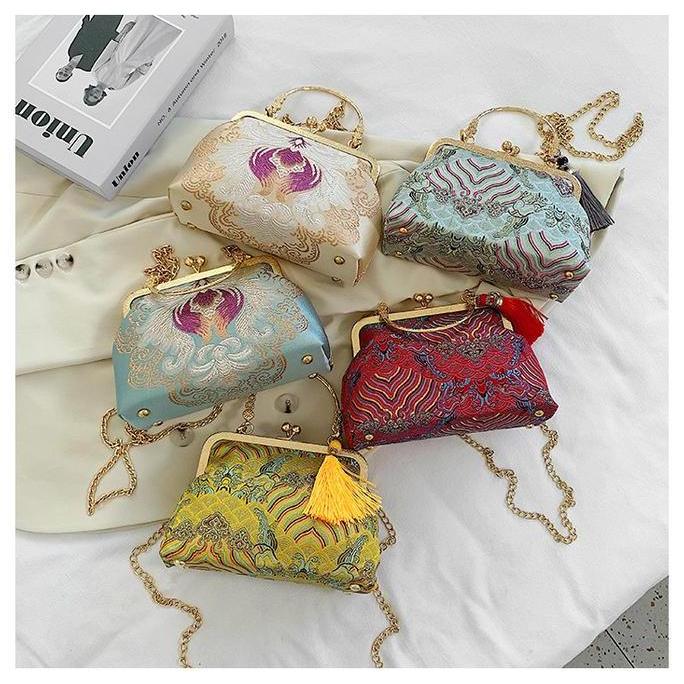 Tas kecil bordir china cheongsam wanita tas retro elegan Hanfu Cina