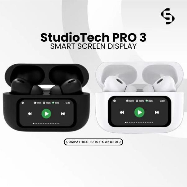 Promo StudioTech Pro 3 BLACK EDITION Smart Screen ANC TWS Earphone Headset Bluetooth V5.4 Bass denga