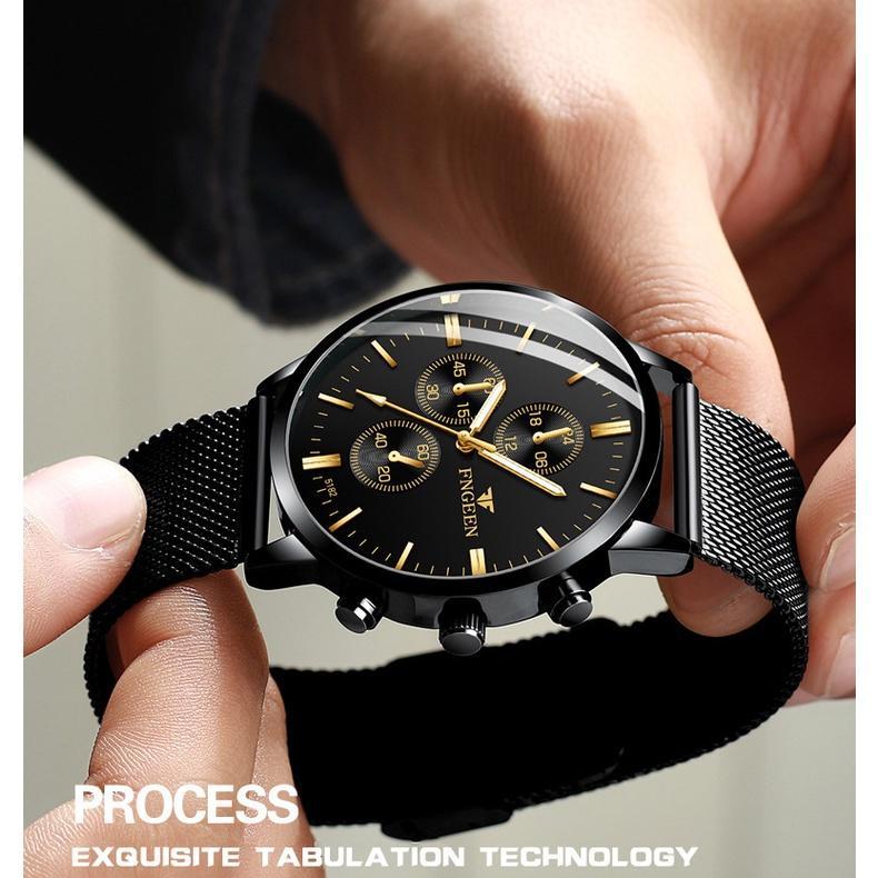 Fngeen W5128 Jam Tangan Pria Tipis Rantai Pasir Kasual Quartz Original Anti Air Watch