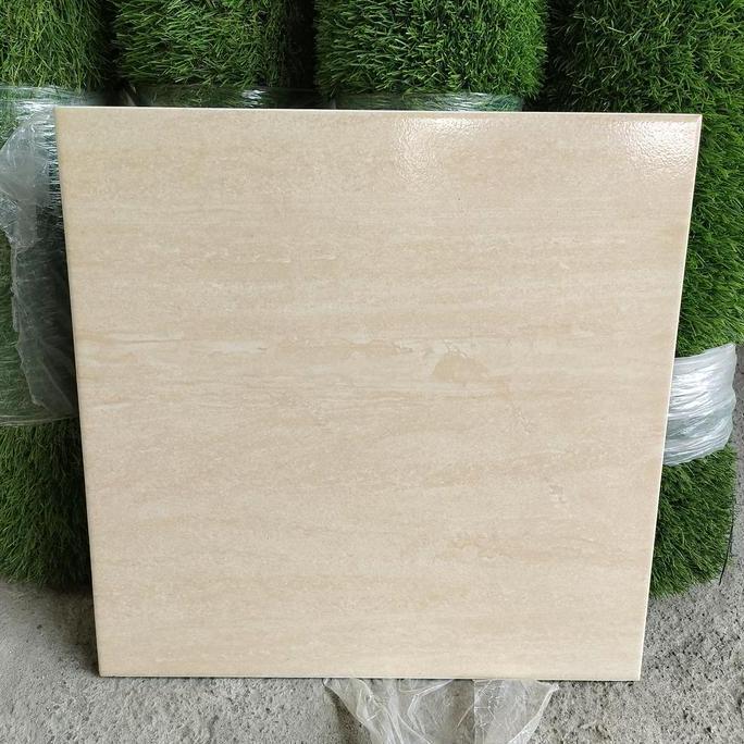 KERAMIK LANTAI 40X40 GLOSSY HIJAU - CREAM MOTIF SALUR MARMER