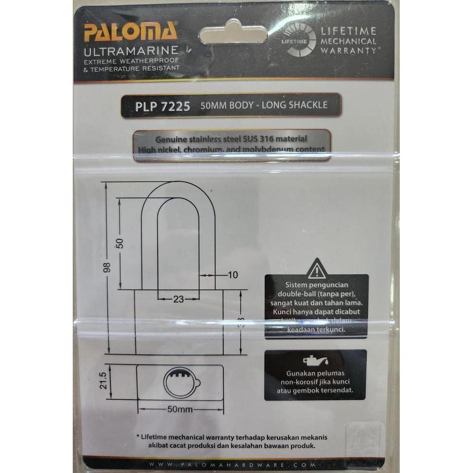 PALOMA PLP 7225 GEMBOK ULTRAMARINE SUS 316 50MM BODY - LONG SHACKLE