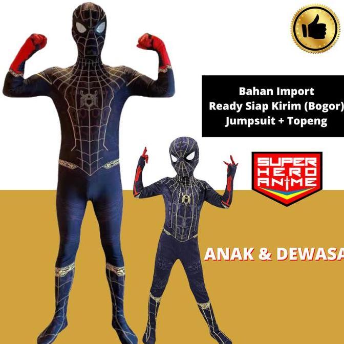 SIAPKIRIM Kostum Spider Man Dewasa Anak No Way Home Hitam Gold Baju Cosplay Costume Spiderman Topeng