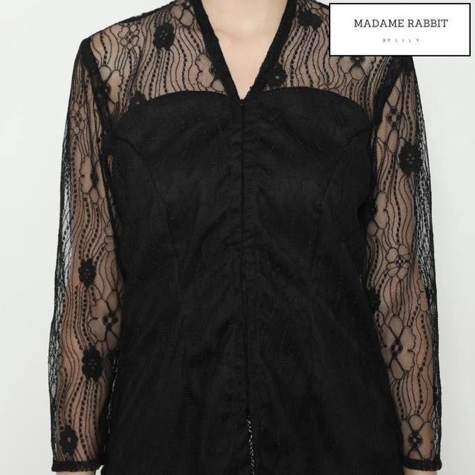 Kebaya Pesta Hitam Madame Rabbit Brocade Halus Furing Satin Rapi Berkualitas Brokat Bunga Wanita Dre