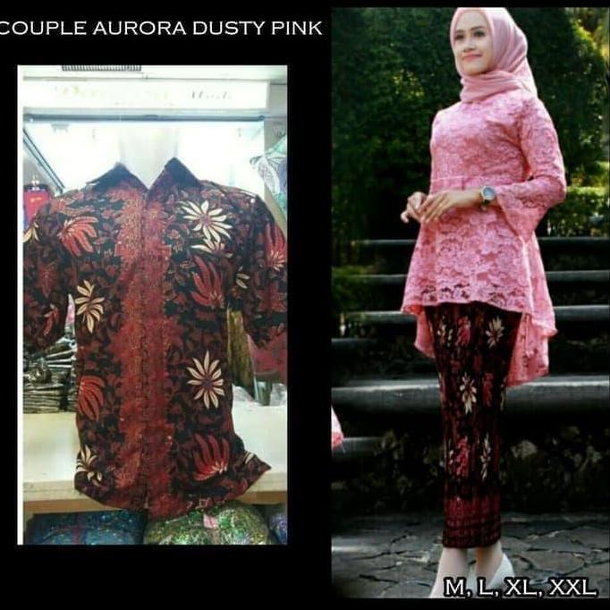 SET CUOPLE KEBAYA BRUKAT AURORA PINK KEBAYA MODERN HEM LENGAN PENDEK -