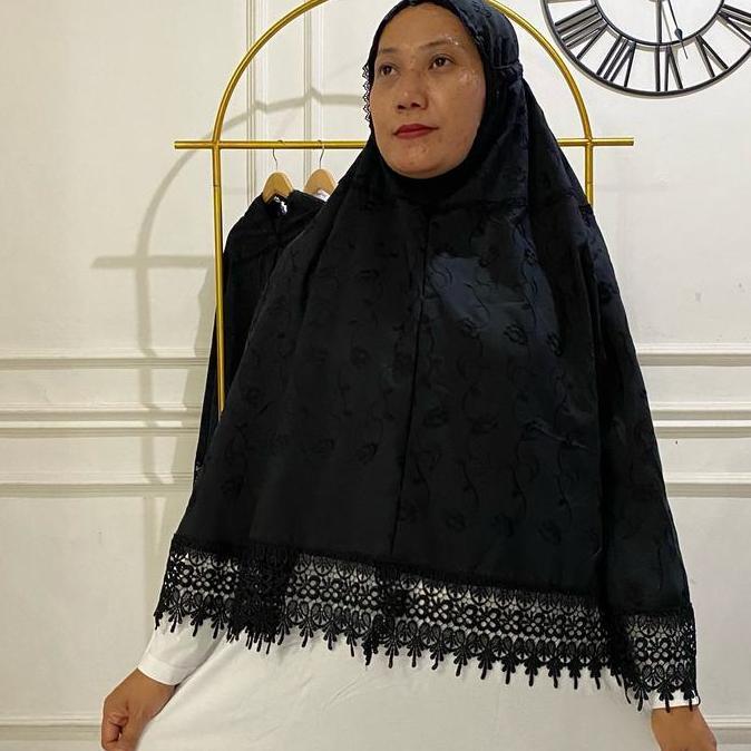 Bergo Haji Umroh Bahan Katun Paris Bordir Premium Hijab Instan Kerudung Lamaya Renda Ziper