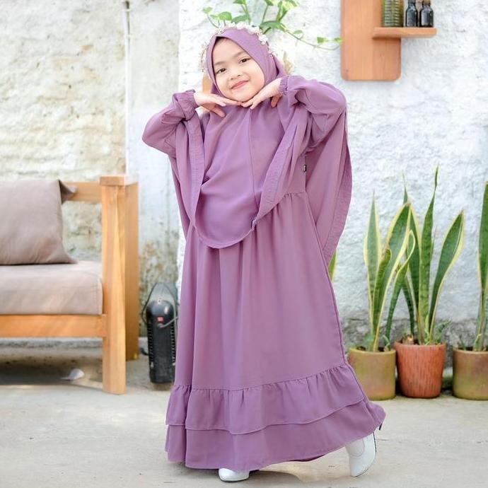 Gamis Anak Perempuan 2 Sampai 11 Tahun Halwa Set Bahan Vanessa Premium  Polos By Luthfia Kids | Baju