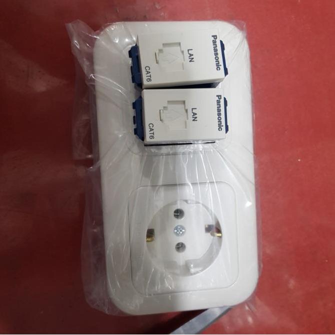 Panasonic Stop kontak Arde + Double Data LAn CAT6 inbow 2gang