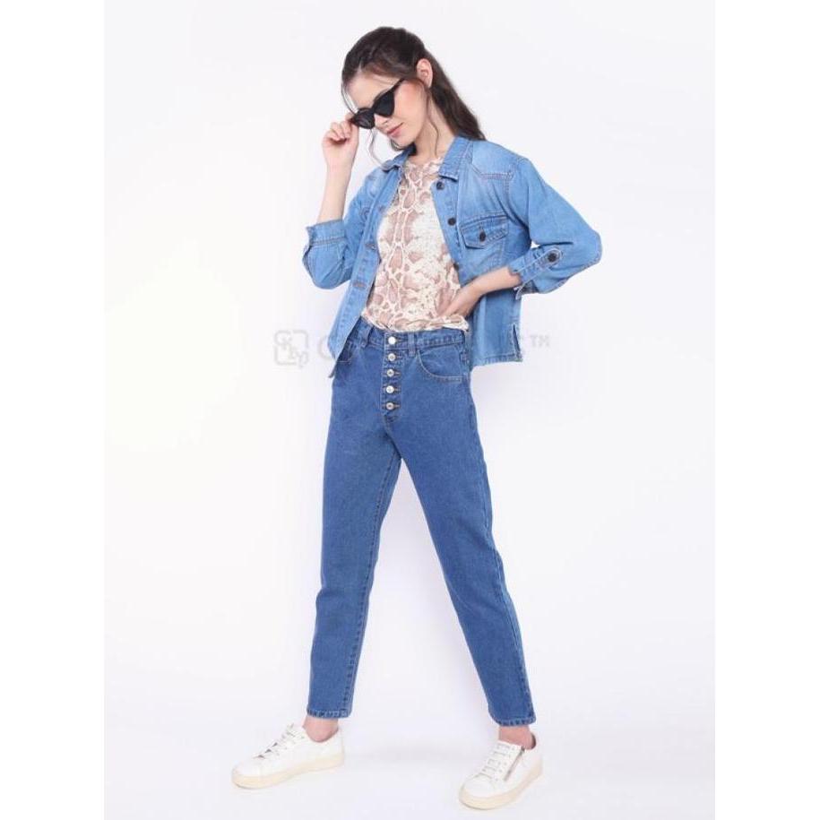 Ckey Boyfriend Jeans Kancing / Highwaist Jeans