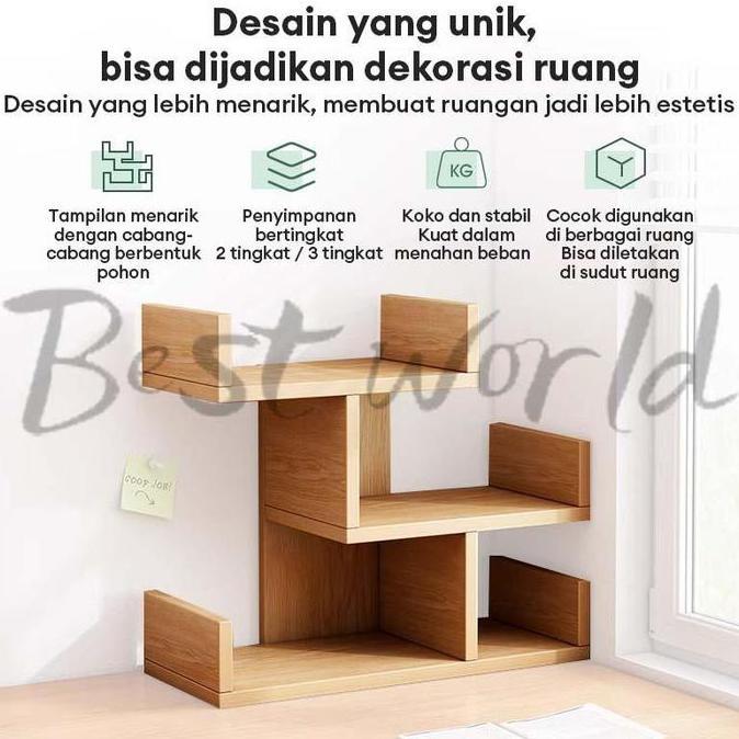 Rak Buku Kayu  Mini Rak Buku  Belajar Kayu Susun Rak Desktop Storage Rak Organizer Dengan Laci meja 