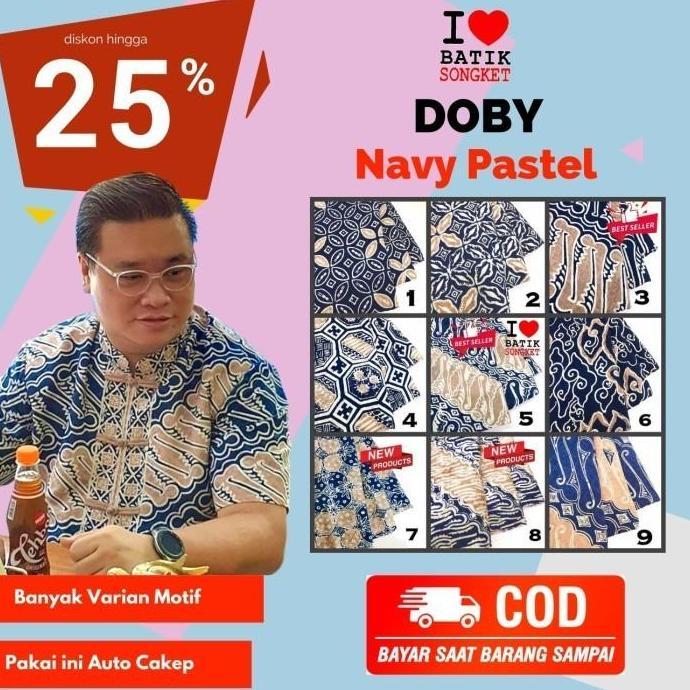 Newgir- Doby Navy Pastel Dobi Dobby Bahan Kain Batik Atbm Pekalongan