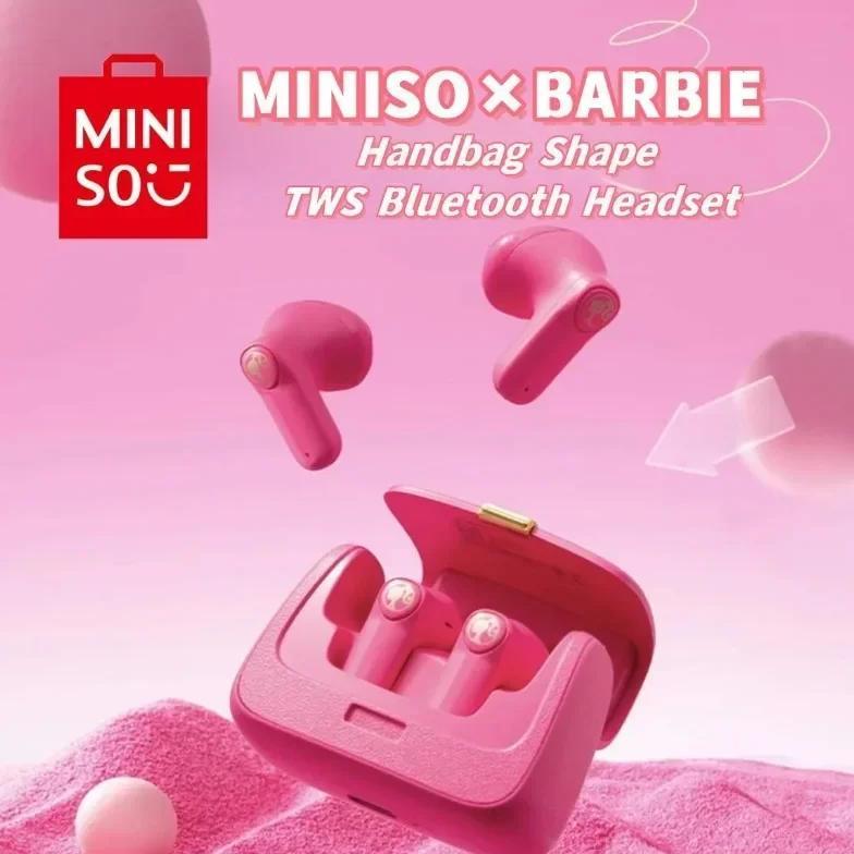 Genuine MINISO Barbie Series TWS Bluetooth Headphones Pink Cute Creative Handbag Shape in-Ear Earplu