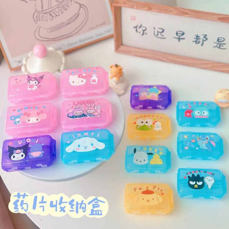 Sanrio Hello Kitty Pill Box Kuromi Cinnamoroll 6 Grid Medicine Case Mini Portable Outdoor Travel Moi