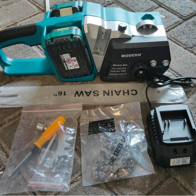 langsung order saja] Chainsaw CORDLESS 16" MODERN / Mesin Gergaji baterai Modern 16 inch