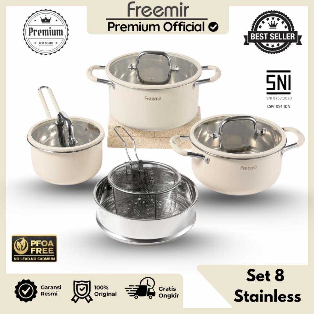[PREMIUM] freemir Panci Set 8 Panci Stainless Steel Panci Anti Karat Serbaguna