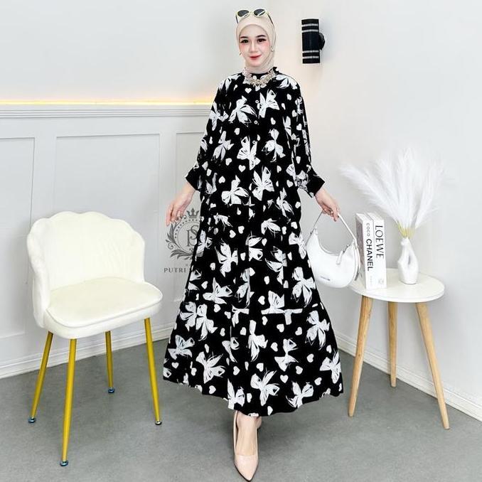 Newrelig- Marisa Set Katun  Rayon Santung Premium Jumbo Atasan Kemejan Batwing  Bawahan Rok Motif Pi