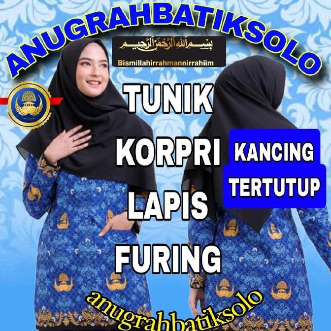 Newrelig- Tunik Seragam Korpri Kain Resmi C40S Premium Lapis Furing Kain Katun Atasan Wanita Muslim