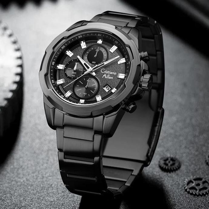 AFRANEKSOO - CRISTIANO AILLEN JAM TANGAN PRIA ANALOG 8888 RANTAI STAINLESS STEEL CHRONOGRAPH KACA SA