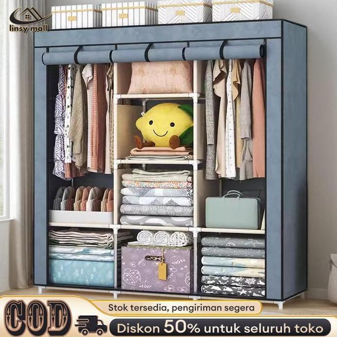 Lemari Pakaian Dengan Resleting Lemari Kain Lemari Pakaian Jumbo Lemari Pakaian Portable Serbaguna F