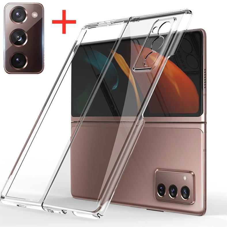 For Samsung Z Fold 2 Case with Camera Protector Glass Transparent Front Back Cover Hard Bumper on Ga