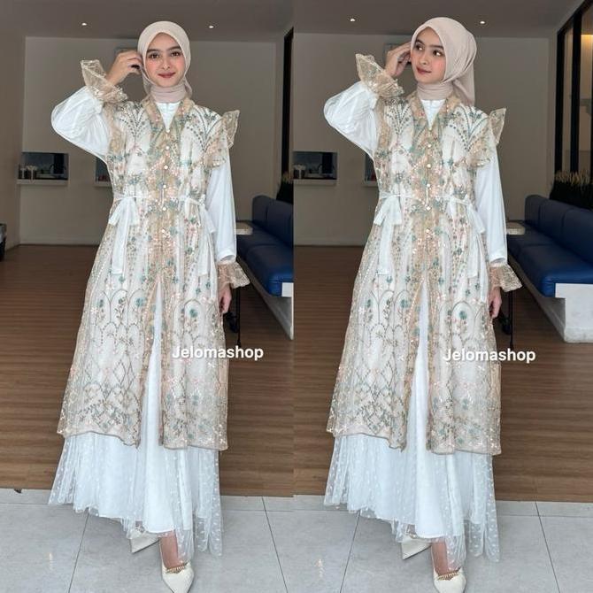 Grosir Haliza Dress / Gamis Tille Brokat Kombinasi Modern Muslimah Terbaru