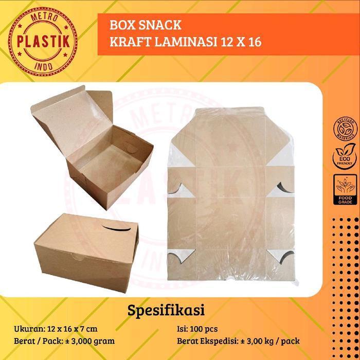 100Pcs Box Snack Dus Kraft Laminasi Coklat 12X16 / Dus Kotak Kue Roti Kraft Laminasi Coklat 12 X 16 