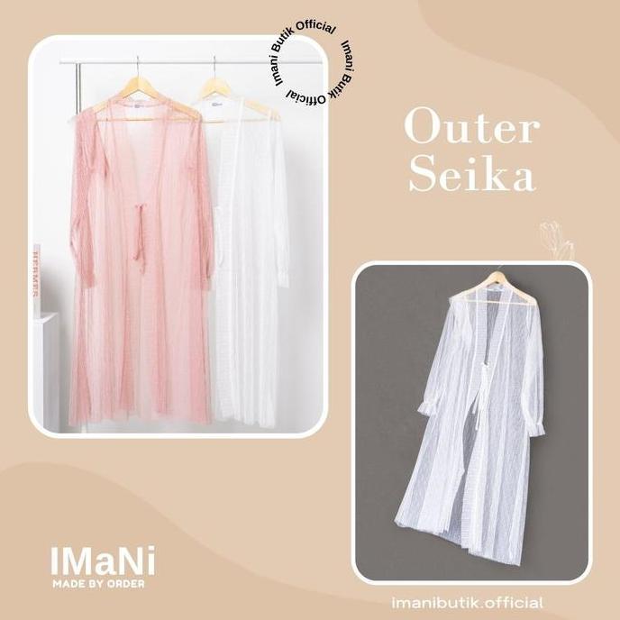 Ready Imani Butik | Fashion Muslim Wanita Outer Seika Model Polos Tile Brokat Cardigan Oversize Atas