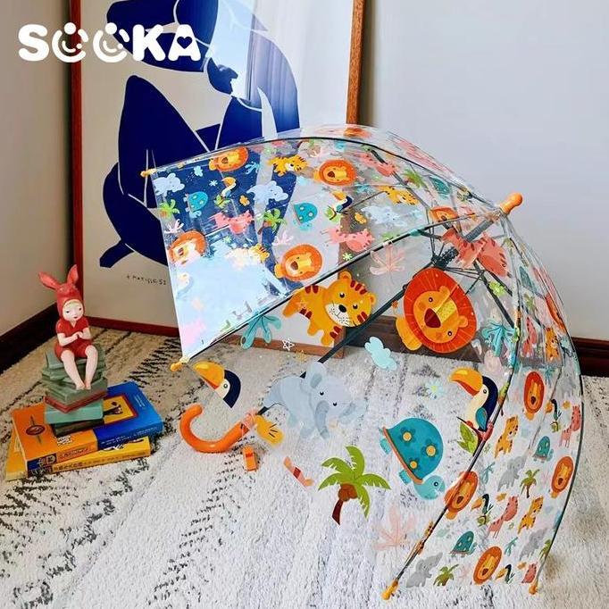 SOOKA Payung Transparan Anak-Anak Payung Transparan Anak Laki-laki dan Perempuan ,motif Singa Dinosa
