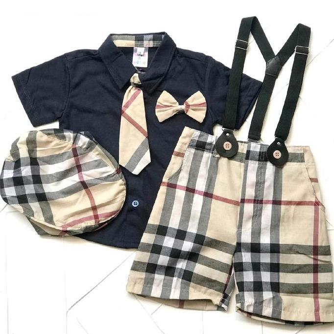 Baju Bayi Laki Laki 1-2 Tahun Set Suspender Anak Cowok Kotak kondangan pesta