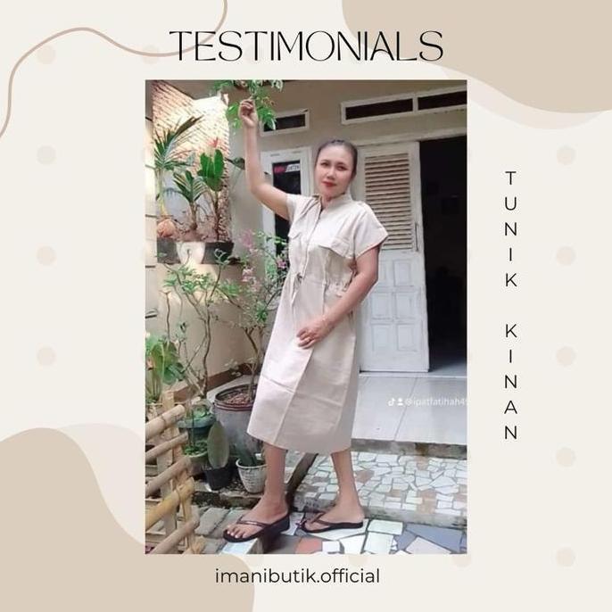 Ready Iman Butik Tunik Kinan Elegan Model Polos Casual Dress Fit Midi Baju Linen Terusan Katun Basic