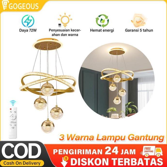Lampu Gantung Kristal Minimalis 3Warna 72W Kontrol Dapat Disesuaikan Lampu Gantung Ruang Tamu Hias 1