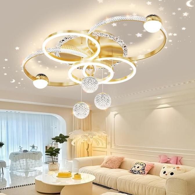 Lampu Plafon Minimalis 110cm LED Lampu Hias Ruang Tamu Bentuk Bintang Mewah REMOTE 3 Warna Lampu Gan